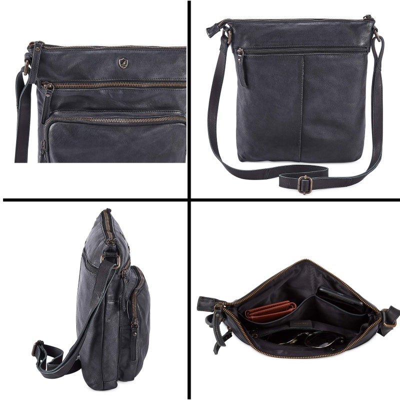 Cochoa Crossbody Bags for Women Real Leather Purse Handmade Vintage Crossover Shoulder Pocketbook (Black Washed Vintage) - Image 5